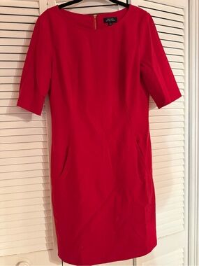 Classic Tahari ASL Bright Red Midi Sheath Dress with Pockets!